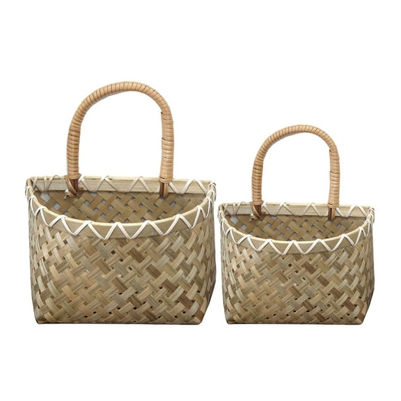 2pcs Bamboo Woven Kitchen Storage Basket for Ginger Garlic Multi use Storage
