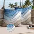 thumbnail image 3 of Blue Brown Outdoor Pillow Covers 24x24 Set of 2,Waterproof Patio Throw Pillowcase Protectors,Gradient Geometric White Water Stripes Modern Decorative Pillow Shams Cushion Covers for Seat Bed Couch, 3 of 8