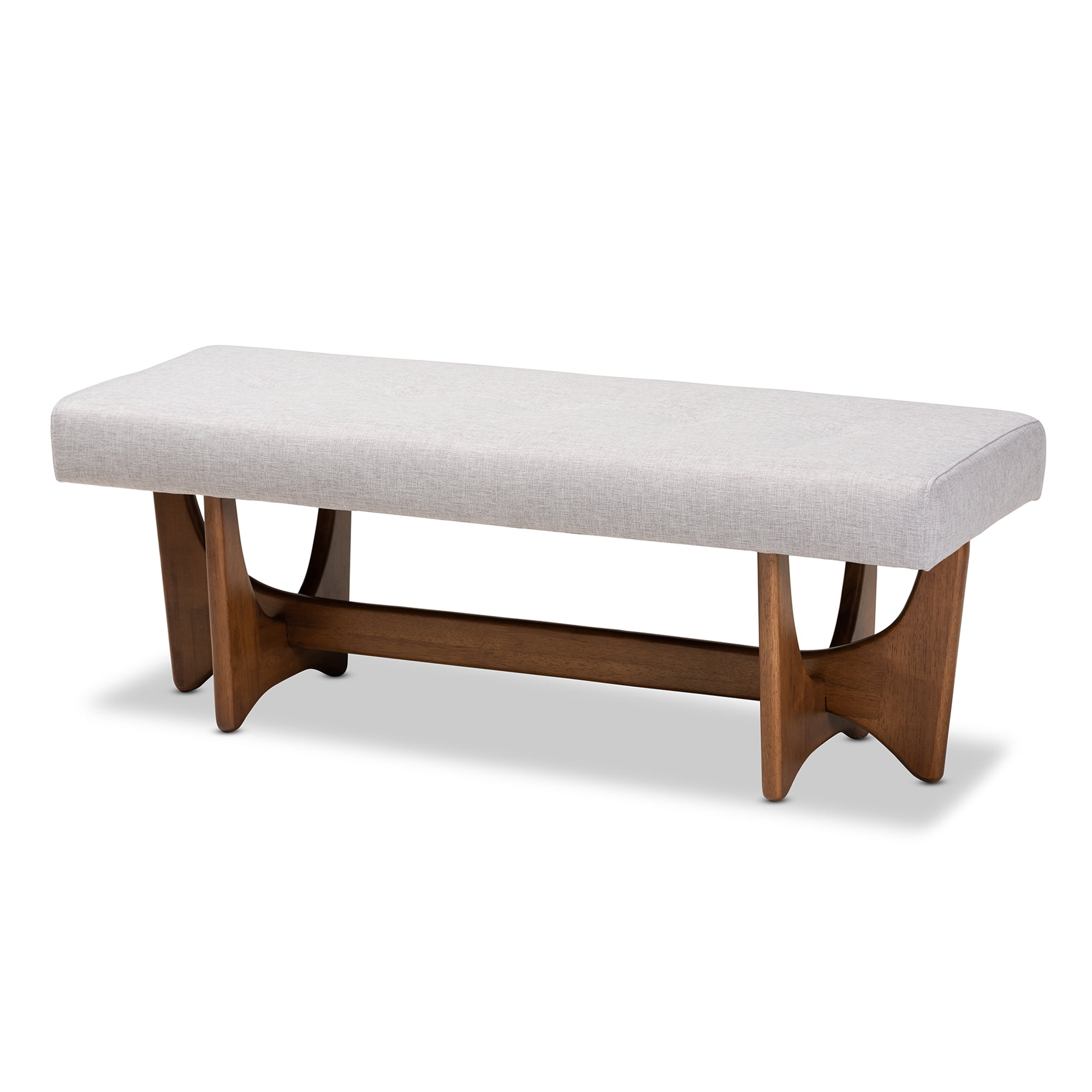 Baxton Studio Theo Mid-Century Modern Grayish Beige Fabric Upholstered Walnut Finished Bench