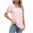 thumbnail image 4 of ALLLIST Summer Tops Pink Square Neckline Solid Hollow Short Sleeve T-Shirts Tshirt Dress Women L, 4 of 4