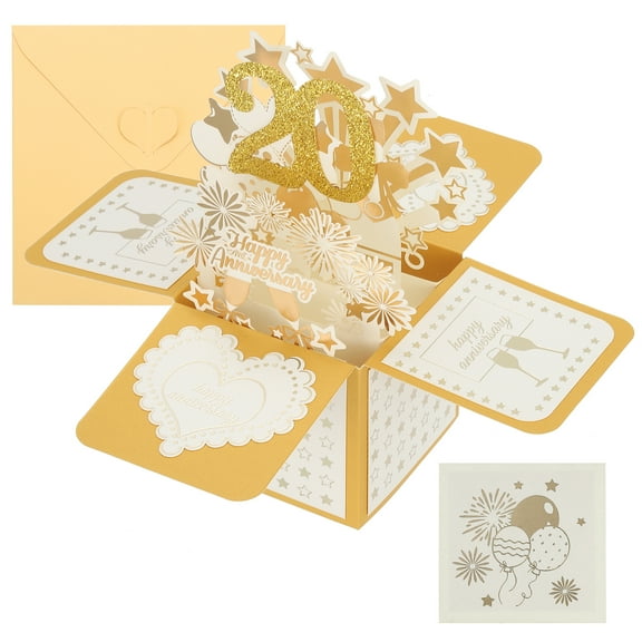 20 Year Anniversary Card, Happy Anniversary Cards Wedding Anniversary Card for Wife Men Her, Gold Tone