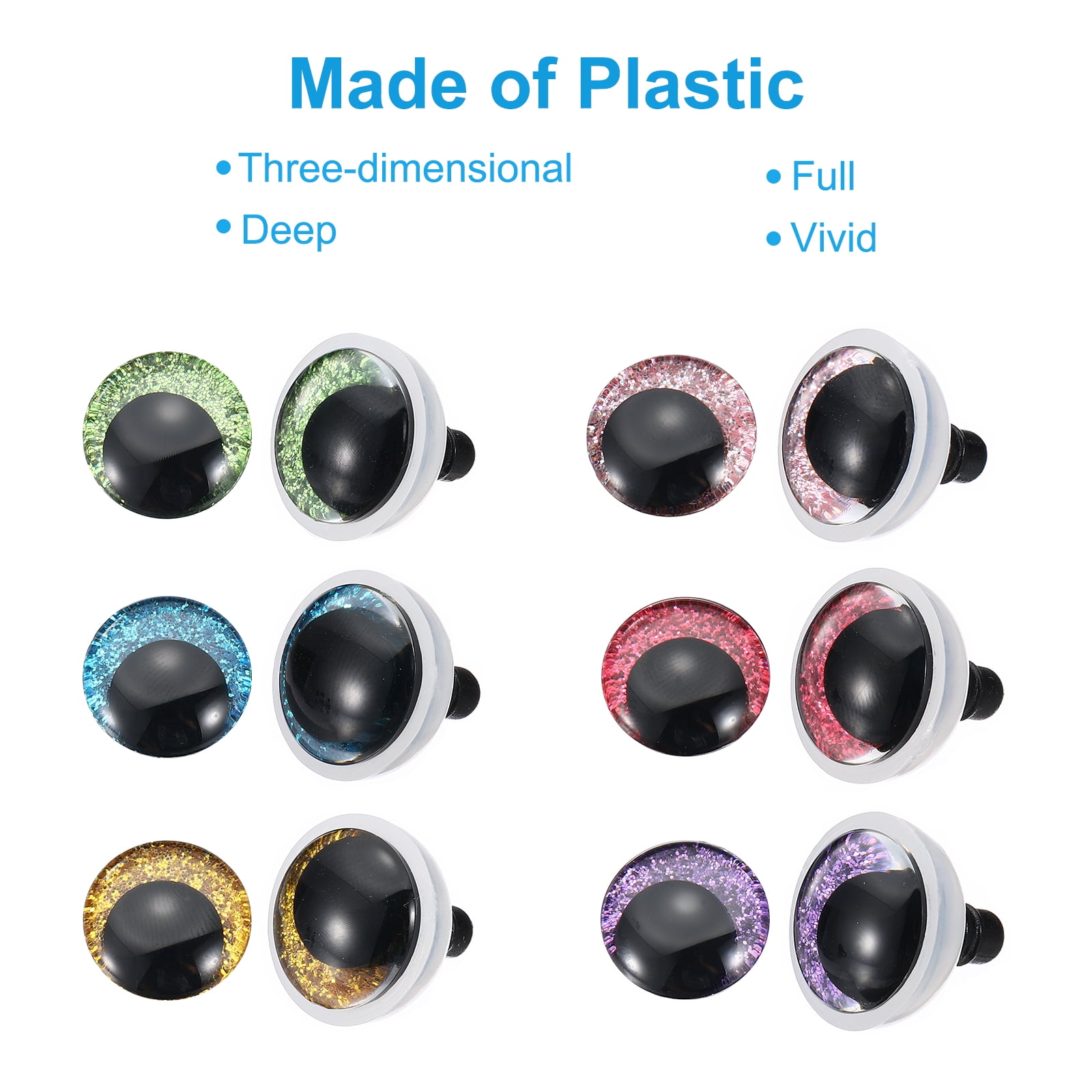 Uxcell 30mm Flash Safety Eyes, 48 Pcs Doll Eyes Realistic Colorful Crocheting Safety Eyes for Decor Crochet Accessories Dolls Craft, Mixed Colors