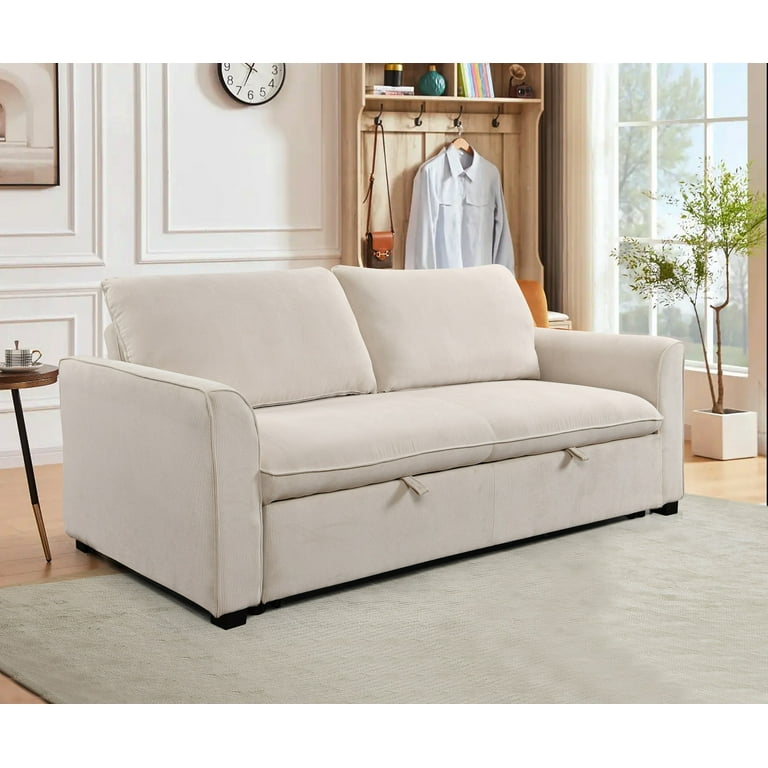 78 inch 3 in 1 Convertible Sleeper Sofa Bed Modern Fabric Loveseat Futon Sofa Couch w Pullout Bed Hokku Designs Upholstery Color Beige Polyester