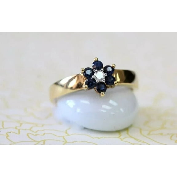 2Ct Round Blue Sapphire Flower Women's Engagement Ring 14K Yellow Gold Plated Silver -11
