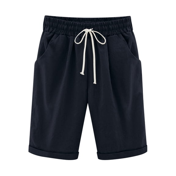 Npasoilc Shorts for Women Elastic Waist with Drawstring Five Pants Shorts Knee Length Casual Shorts