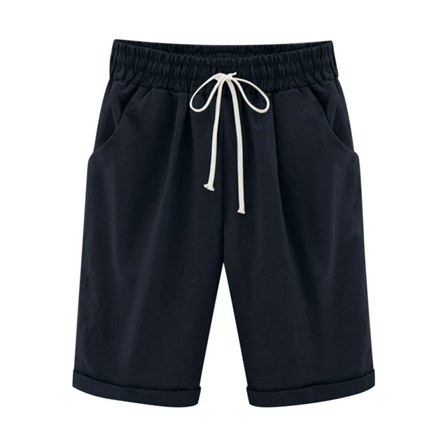 Mrzvby Summer Casual Shorts For Women Solid Color Half Length Pants Elastic And Adjustable Waistband Drawstring Shorts Comfortable Casual Loose Pants With Pockets