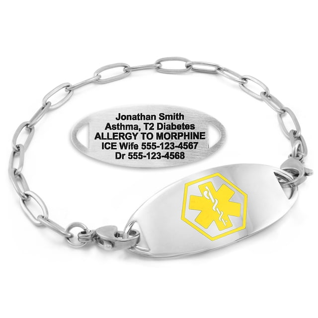MedicEngraved Bracelet d'Alerte Médicale Personnalisé en Acier Inoxydable - Maillon Trombone 4 mm
