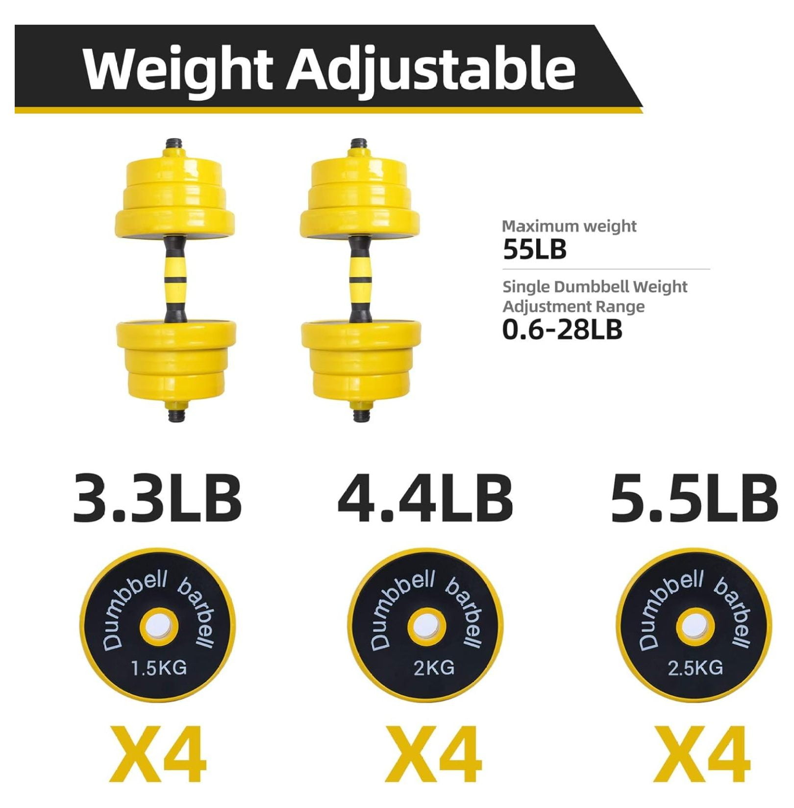 Adjustable Dumbbell Set 20-55LB, 3-in-1 Weight Set Kettlebell Weights Non-Slip Home Gym Equipment