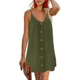 thumbnail image 2 of IROINNID Sundress For Women Ladies Fashion Solid Color Loose Sleeveless Sling Button Dress V-Neck Knee-Length Dress, 2 of 7
