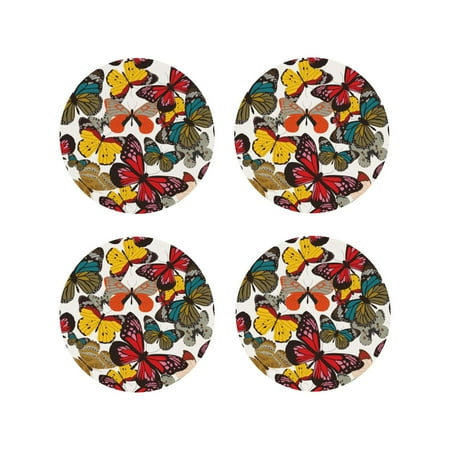 

Tideii Retro Floral Butterfly for Leather Coasters 4 Pieces Anti-fouling and Anti-scalding Decorative Coasters Suitable for Restaurants Kitchens Coffee Shops-Round Shape