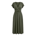 thumbnail image 4 of Ruimatai Women's V-Neck Twist Waist Short Sleeve A-Line Casual Midi Dresses for Women Work Office & Party Wear, 4 of 5