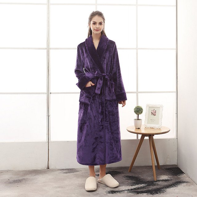 Camisón de franela de gran tamaño para parejas de otoño e invierno, bata de baño extendida gruesa con costuras de terciopelo Bei Bei para hombres y mujeres