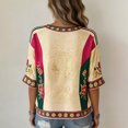 thumbnail image 3 of Mexico 2026 Soccer Cup Fan Jersey for Women, Round Neck Three-Quarter Sleeve T-Shirt with Vintage Floral & Letter Print, Breathable Casual Sports Tee Pullover Top, 1 PC Beige M, 3 of 3