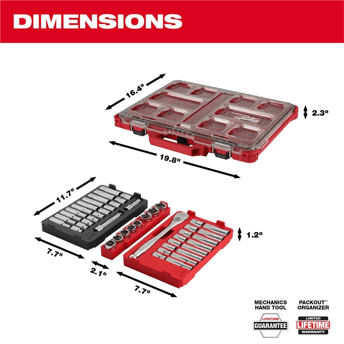 Milwaukee 48-22-9487 47pc 1/2" Drive Ratchet & Socket Set, PACKOUT Compatible