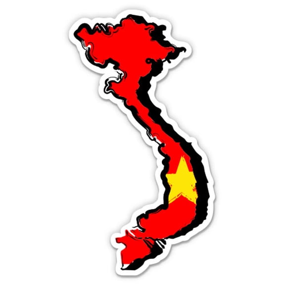 Vietnam Country Shape Flag - 3" Vinyl Sticker - For Car Laptop Water Bottle Phone - Waterproof Decal