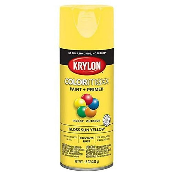 12 oz Krylon K05541007 Sun Yellow COLORmaxx Paint & Primer Spray Paint, Gloss Pack of 6
