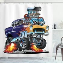 Ambesonne Race Car Shower Curtain, Hot Rod Car with, 69"Wx70"L, Multicolor