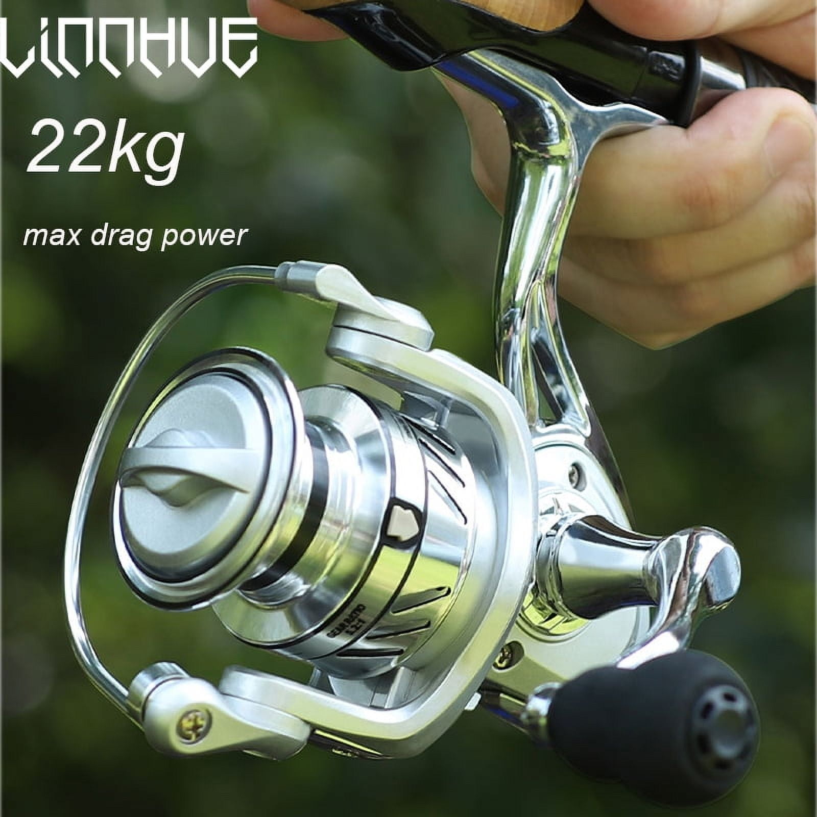 LINNHUE Fishing Reel GA1000-7000 22kg Max Drag 5.2:1 Speed All Metal Body Handle Spool Reel Fishing Coil Spinning Reel Fishing