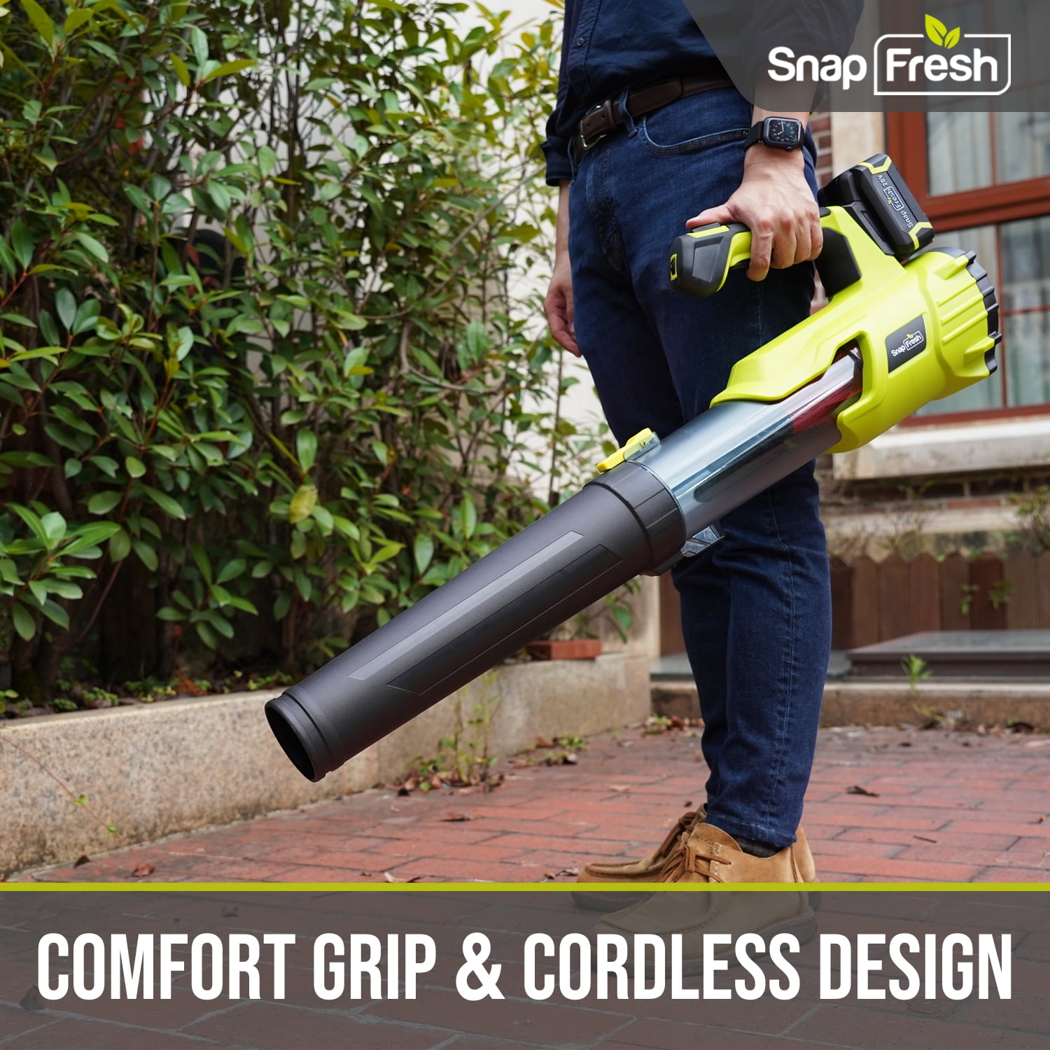 SnapFresh 20V Cordless Leaf Blower 130MPH 140CFM Electric w 2.0Ah Battery Charger Lightweight Green Walmart