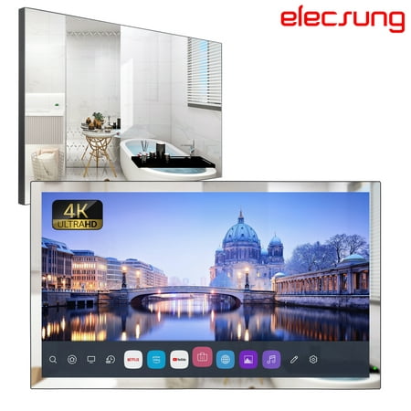 Elecsung 32 inch Smart 4K Mirror Television for Bathroom Electric webOS IP65 Waterproof TV WiFi Bluetooth Voice Control