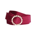 thumbnail image 1 of Cinturón de cintura de mujer plus size con hebilla de perlas falsas Inspire Chic, cinturones anchos de terciopelo vintage para vestido 30.31-37.01" rojo vino, 1 of 5