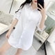 thumbnail image 2 of Camisa De Manga Larga Para Mujer , Solapa De Un Solo Botonadura , Color Sólido , Cárdigan De Algodón Extendida De Estilo Japonés Blanco, 2 of 4