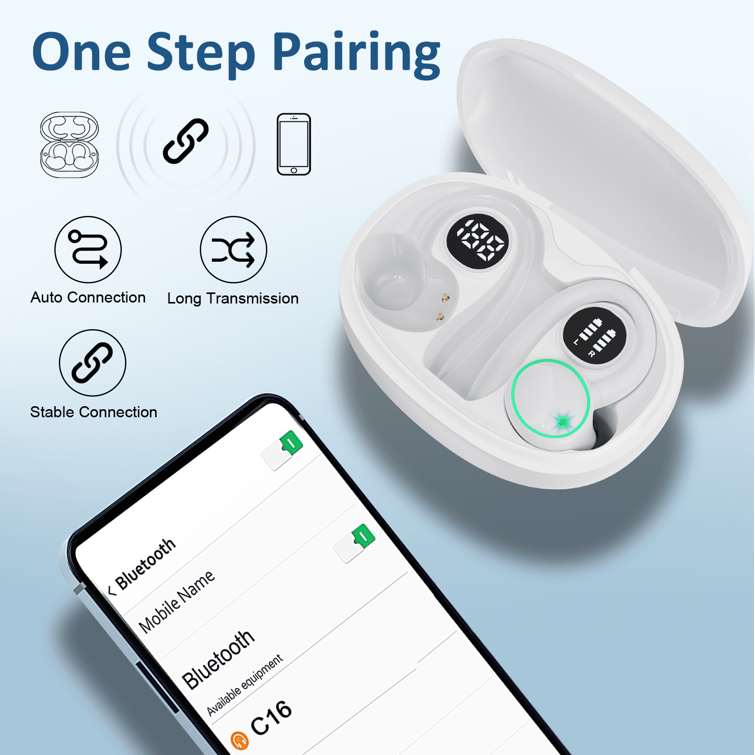 Wireless Earbuds, Bluetooth 5.4 Headphones Sports, 50H Playback Over Ear Earbuds with ENC Noise Cancelling Mic, Deep Bass Fitness Earphones Gym Running Workout with Earhooks, IP7 Waterproof Headset