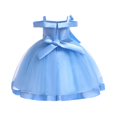 thumbnail image 2 of Girls One-shoulder Gown Dress Party Tutu Dree Bowknot Embroidery Princess Dress Flower Kids Formal Dress, 2 of 9