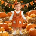 thumbnail image 6 of AUDeals Baby Girl Halloween Outfit Long Sleeve Ruffle Romper Ghost Embroidery Overall Dress Headband Cute Fall Clothes ﻿ (Orange, 0-3 Months), 6 of 9