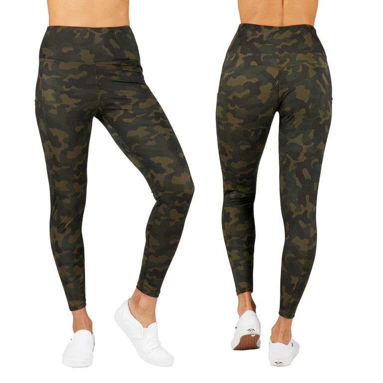 Activewear High Waisted Green Color Camo Design Yoga Pants with Side Pockets  - Its All Leggings