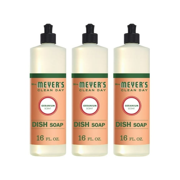 Mrs. Meyer's Clean Day Liquid Dish Soap, Geranium Scent, 16 Fluid Ounce, 3 Count
