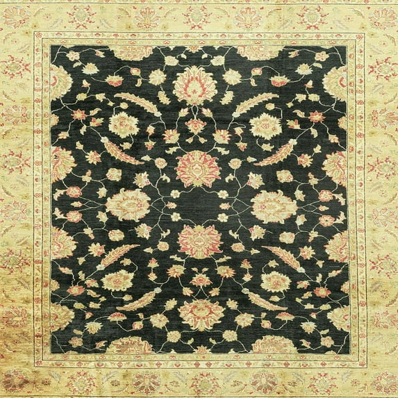 Ahgly Company Machine Washable Indoor Square Abstract Dark Brown Area Rugs, 5' Square