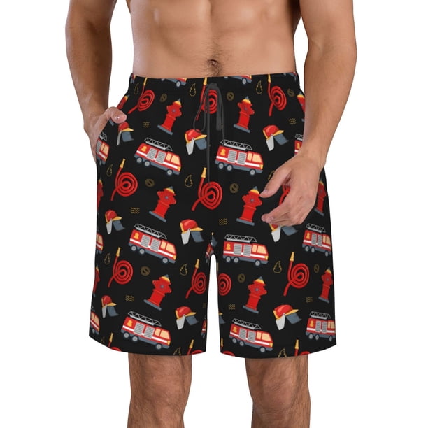 Balery Fire Fighting Traje de Baño Estilo Hawaiano para Hombre, Shorts de Secado Rápido con Bolsillos-Small