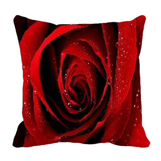 Zkgk Red Rose With Raindrop Flower Floral Pattern Pillowcase Home Decor