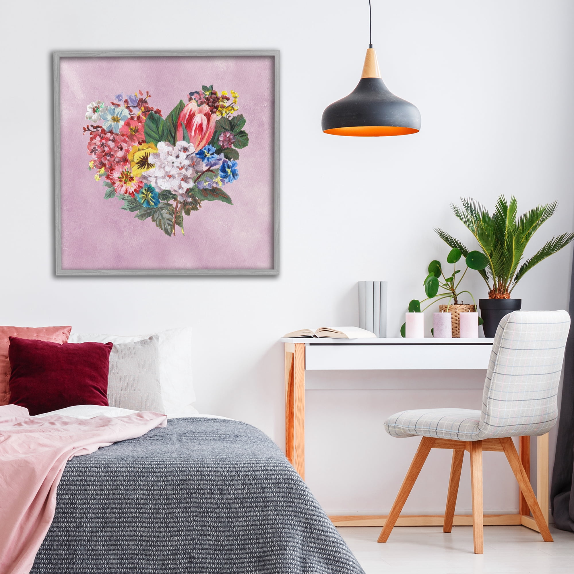 Stupell Industries Heart Shaped Garden Blooms Gray Framed Giclee Art, design by Melissa Wang