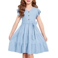 thumbnail image 1 of Vestido Arshiner para niñas, manga corta, verano, cuello en V, 11-12 años, 1 of 9