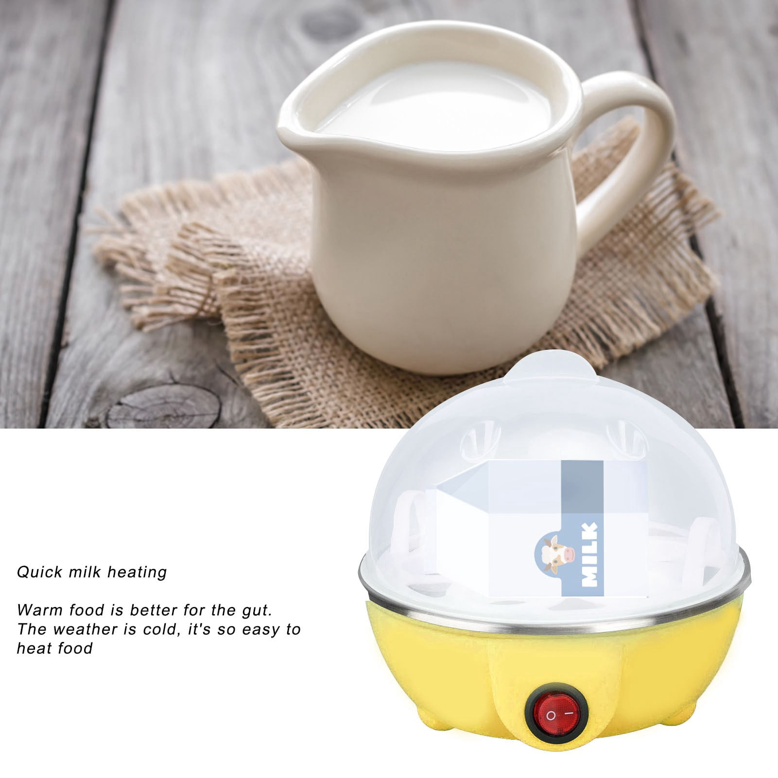 Egg cooker, egg cookware, up to 7 large boiled eggs, anti-drying, automatic power-off, egg heating plate, egg cookware PP, stainless steel material
