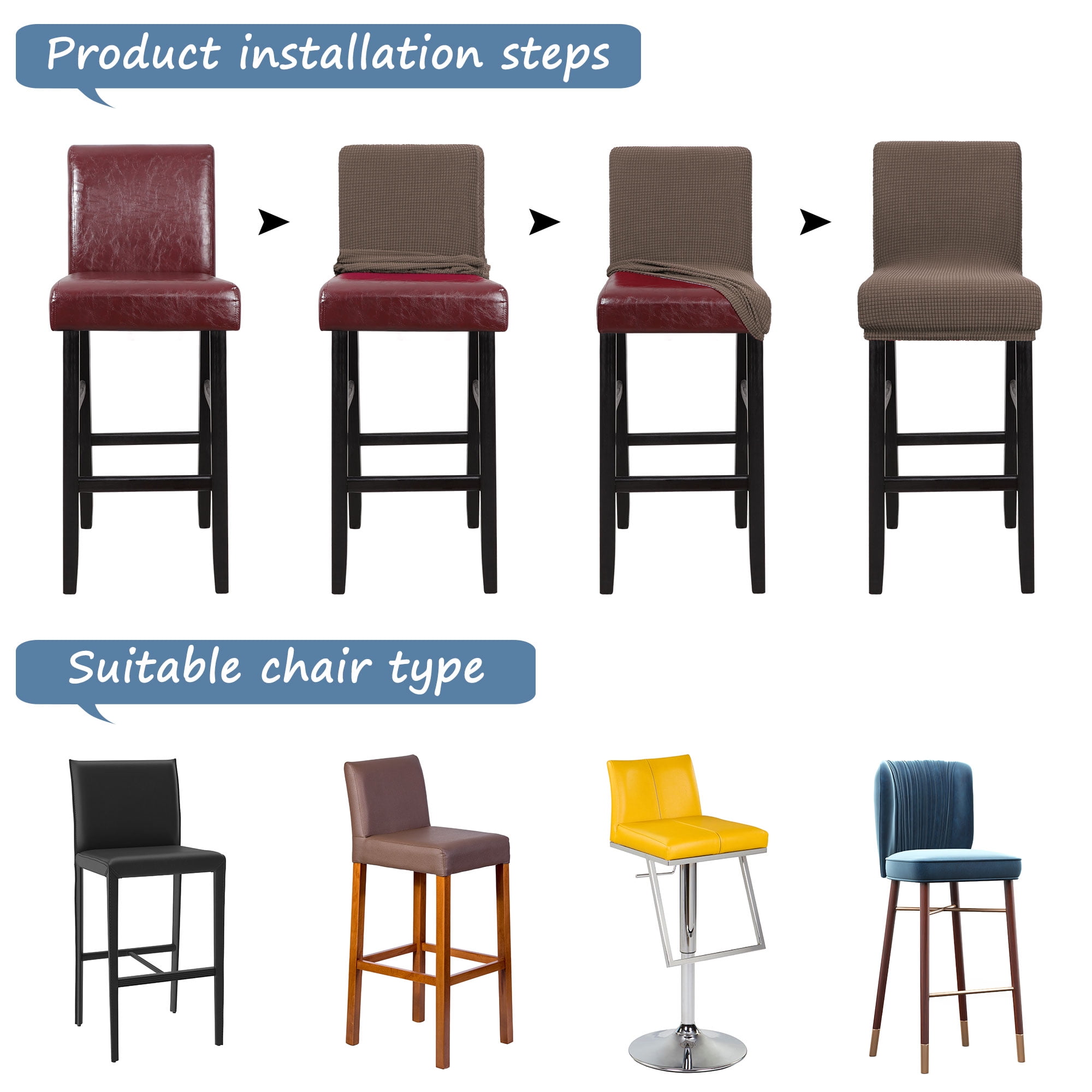 Unique Bargains Polyester Stretch Bar Stool Covers Elastic Band Mid Back Chair Slipcover Light Brown 1 Pc