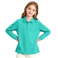 thumbnail image 6 of Girls Long Sleeve Collar Pique Polo Shirts Kids School Uniform Daily Tops Blue 130, 6 of 7
