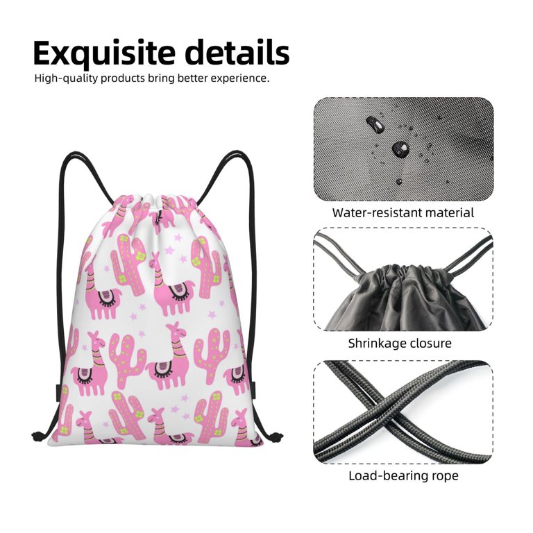 Drawstring Backpack - Cute pink llama alpaca cactus Splash  display picture 1