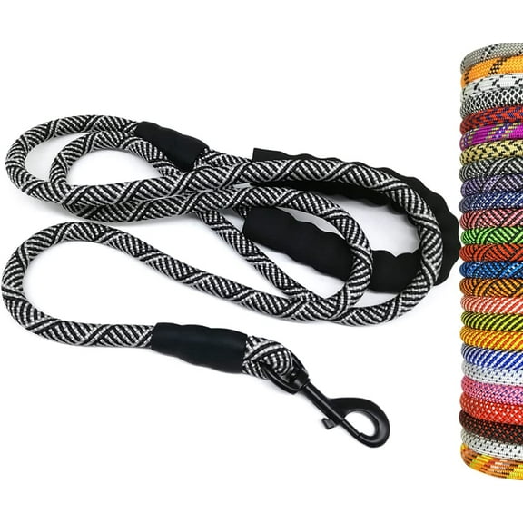 GZhLonKiMa Heavy Duty Rope Dog Leash, 3/4/5/6/7/8/10/12/15 FT Nylon Pet Leash, Soft Padded Handle Thick Lead Leashes for Large Medium Dogs (Black, 1/2" * 6')