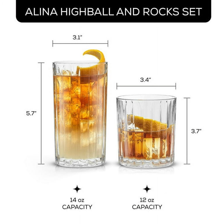 JoyJolt Alina Clear Ribbed Glass Drinking Glass Set, Highball Glasses and  Tumbler Glasses - Set of 8 