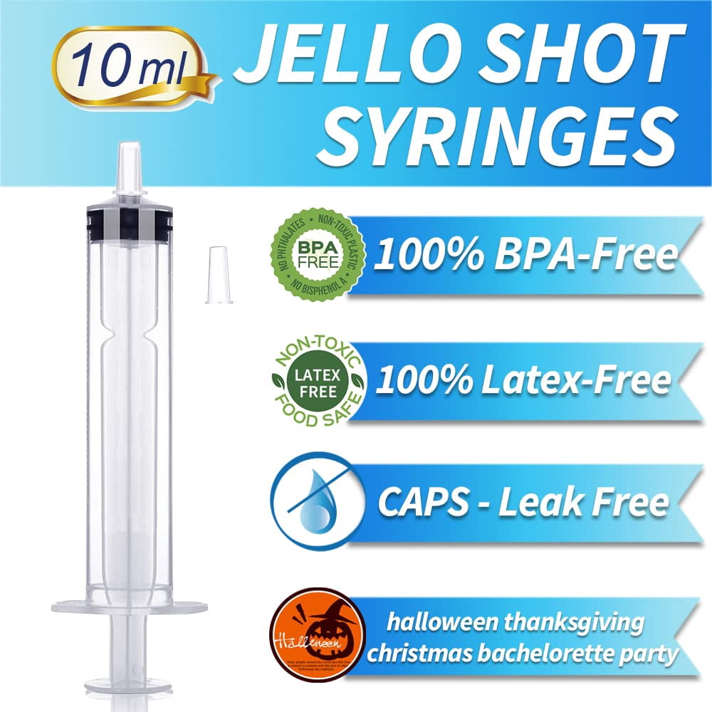 Natonhi 100pcs Jello Shot Syringes with Tip Cap for Adults , 10ml Party Liquid Syringe BPA-Free Suringes Shooters for Jello Shots, Halloween,  Christmas, Bachelorette Parties, Graduation Party