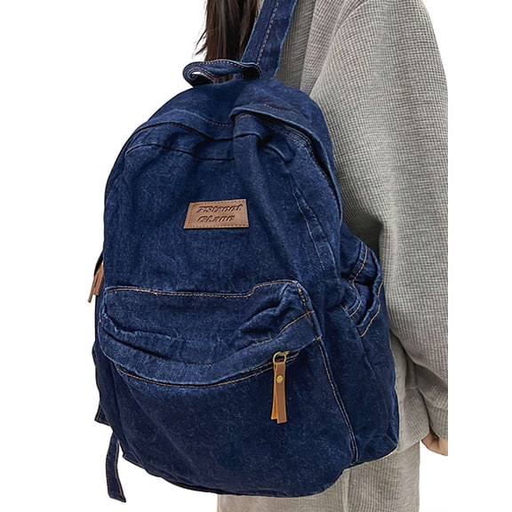 Gustave Denim Backpack for Women Men Vintage Casual Travel Laptop Backpack Grunge Aesthetic Canvas Jeans Daypack Backpacks College Bookbags Large Capacity