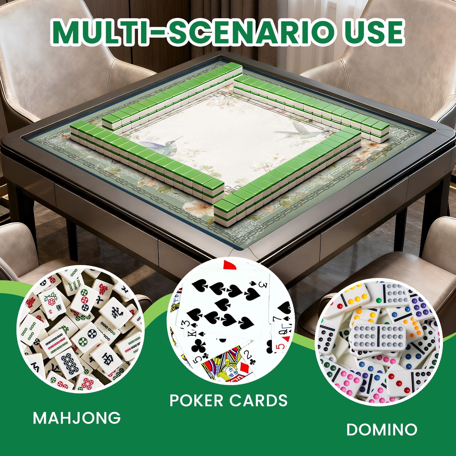 Mahjong Mat 31.5" x 31.5" Floral Vintage Frame Pastel Flowers Decorative Border Non-Slip Noise Reduction American Mahjong Tiles Table Cover for Dominoes Poker Card Board Games Gift