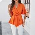 thumbnail image 4 of Clothing Delayuji Women's Sweatshirts Shirts for Women Women's Peplum Tunic Top Bell Sleeve V Neck Ruffle Hem Tie Front Elegant Shirt Blouses L Orange, 4 of 9