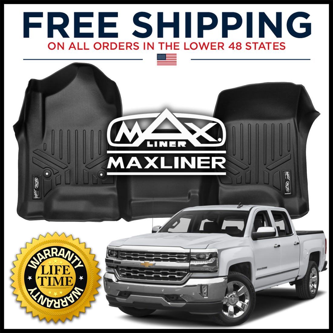 MAXFLOORMAT Front 1st Row Floor Liner Mats Black for Chevy Silverado
