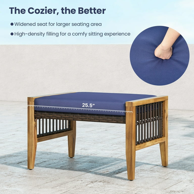 Gymax 2PCS Rattan Metal Furniture Set, Acacia Wood Outdoor