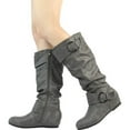 thumbnail image 5 of DREAM PAIRS Womens Wide-Calf Knee High Low Hidden Wedge Slouch Buckle Boots URA GREY Size 11, 5 of 5
