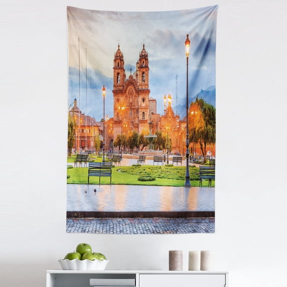America Tapestry, Historical Capital of the Peru Old Nostalgic Traditional Feelings Picturesque Art, Fabric Wall Hanging Decor for Bedroom Living Room Dorm, 5 Sizes, Multicolor, by Ambesonne